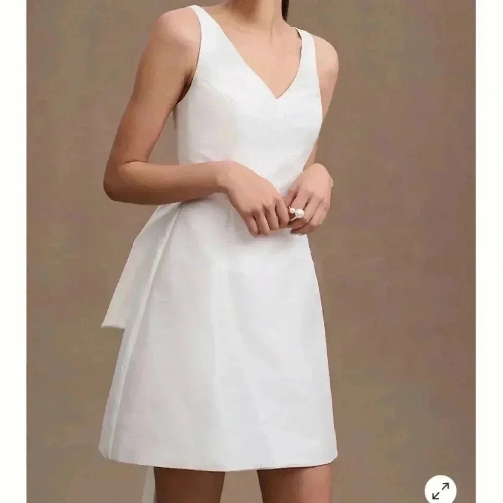 Classic White V-Neck A-Line Mini Dress